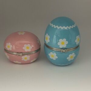Blue and pink floral trinket boxes set of 2